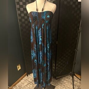 Lucy & Laurel Teal and Brown Printed Maxi Dress